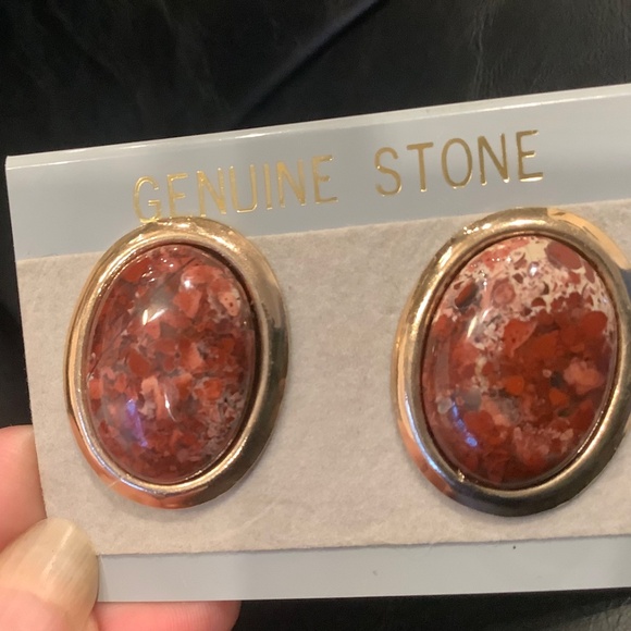 Vintage Button Clip On Earrings MOP - Agate- Sunstone Mixed Lot of 3 - Picture 5 of 12